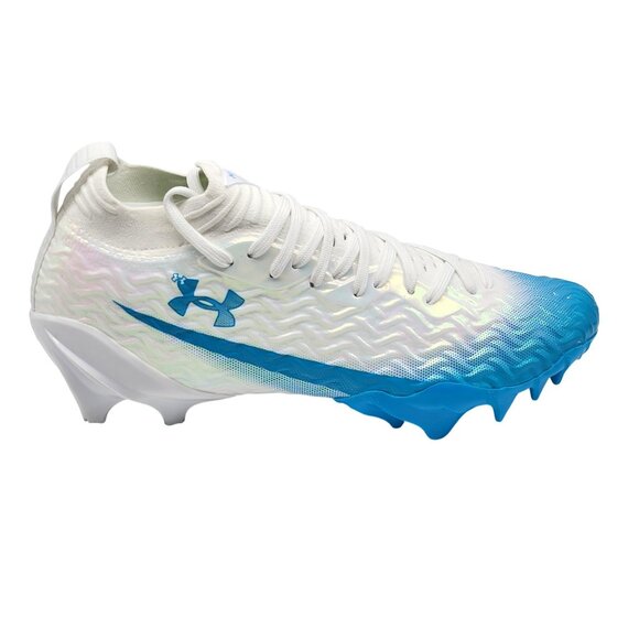 Under Armour Spotlight Pro Shoes Mens 9 White Blue Flow Cleats Football New Tags - Picture 1 of 10